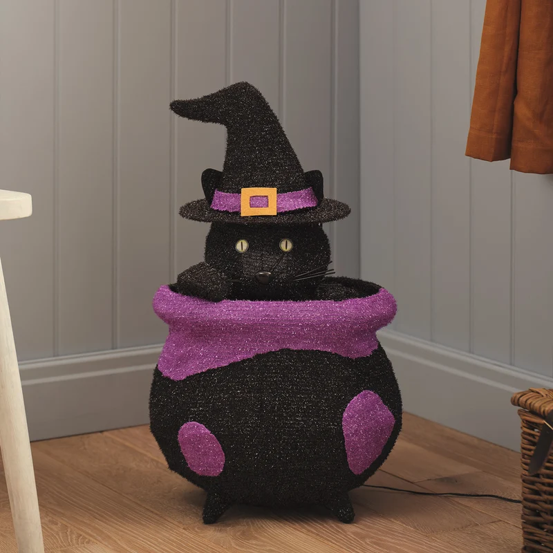 "Katze im Kessel" LED-Halloween-Figur für den Außenbereich