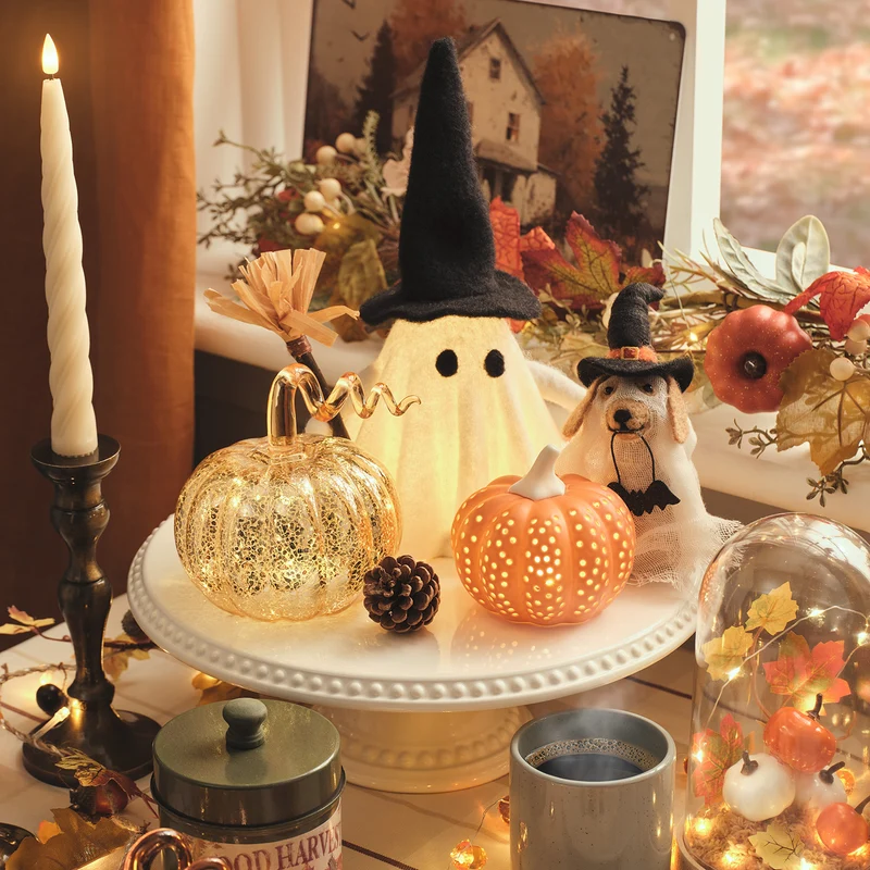 Gloria der Geist LED-Halloween Deko mit Hexenhut und Korb