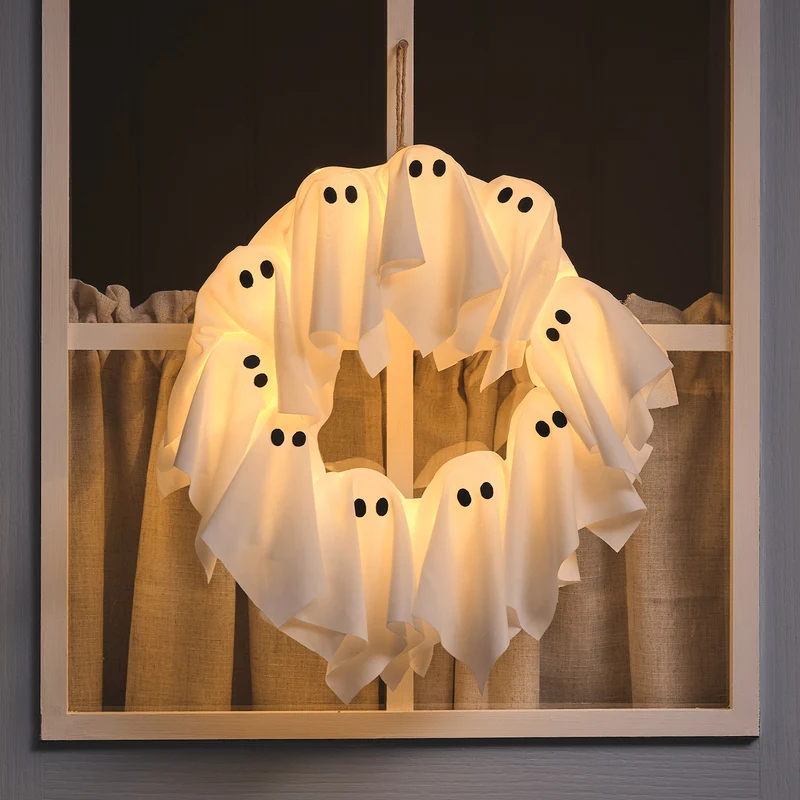LED Halloween Türkranz 32 cm mit Geistern & 6h-Timer