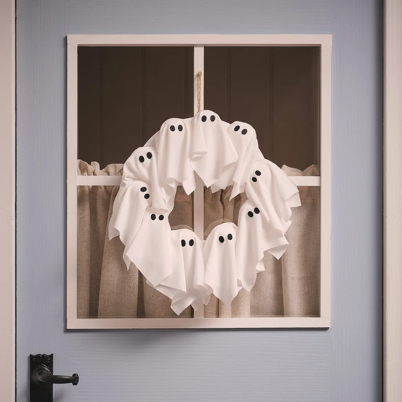 LED Halloween Türkranz 32 cm mit Geistern & 6h-Timer