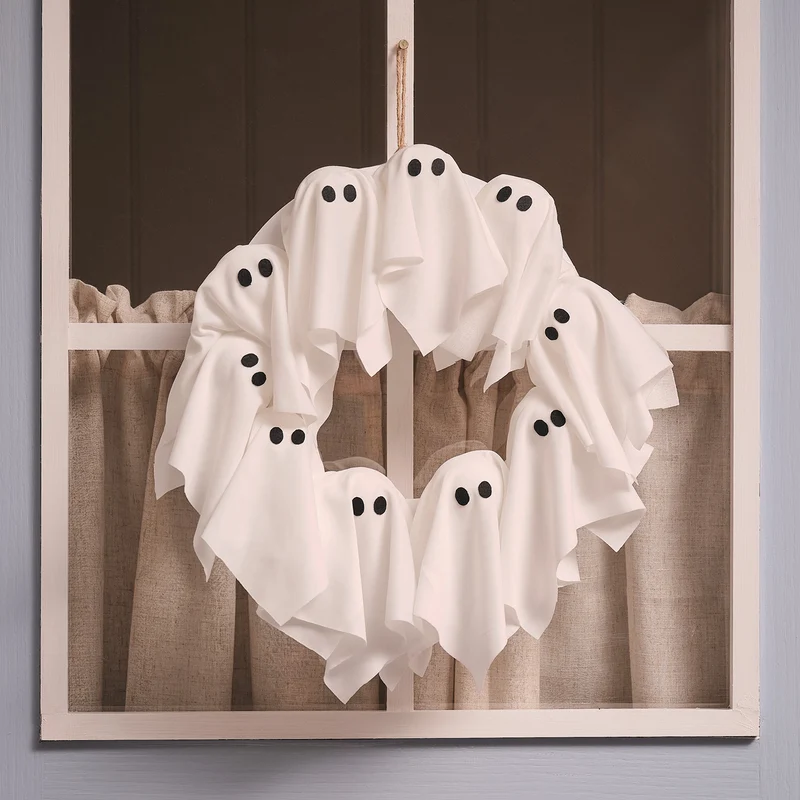 LED Halloween Türkranz 32 cm mit Geistern & 6h-Timer