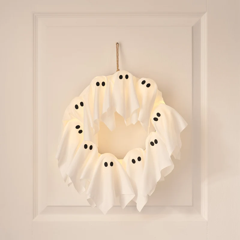 LED Halloween Türkranz 32 cm mit Geistern & 6h-Timer
