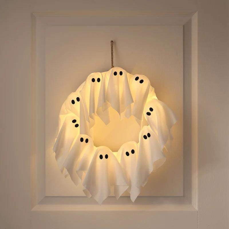 LED Halloween Türkranz 32 cm mit Geistern & 6h-Timer