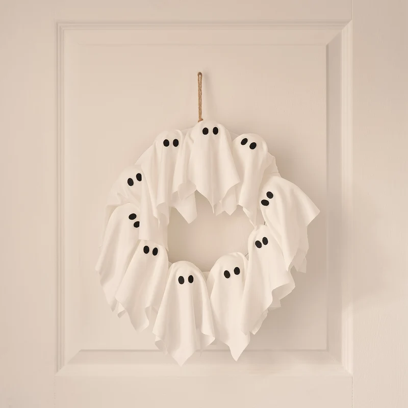LED Halloween Türkranz 32 cm mit Geistern & 6h-Timer