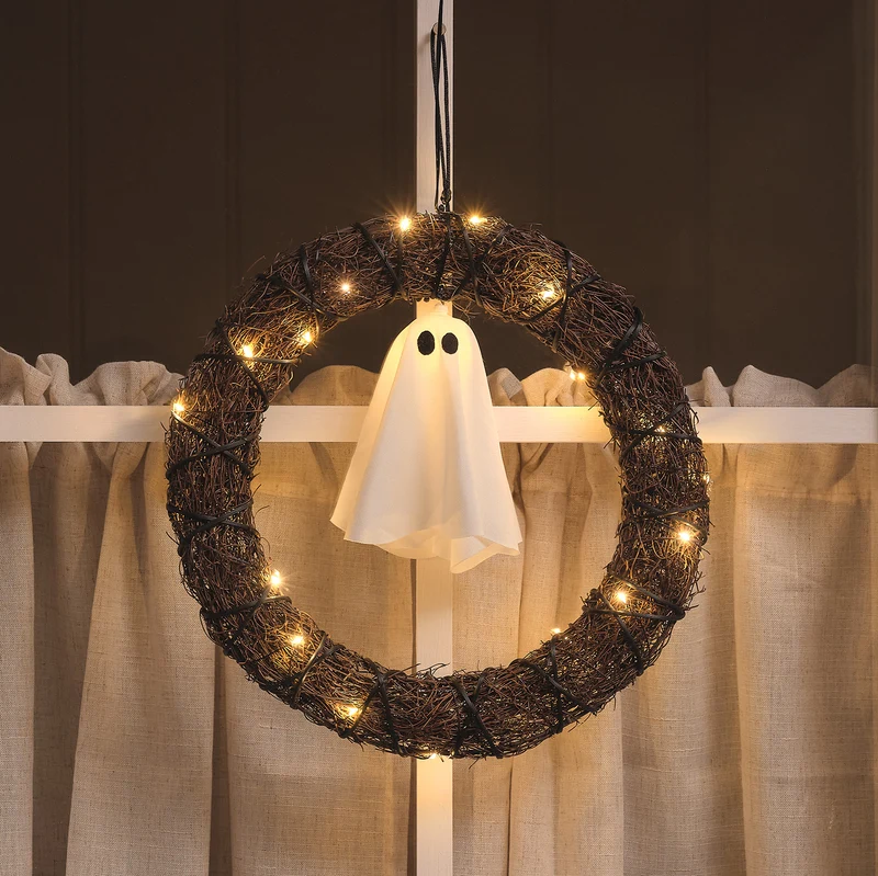 30 cm LED-Halloween-Türkranz mit Geist für den Außenbereich