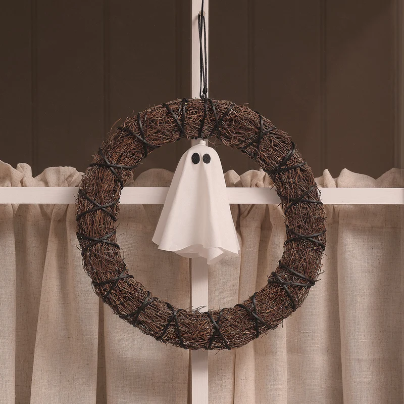 30 cm LED-Halloween-Türkranz mit Geist für den Außenbereich
