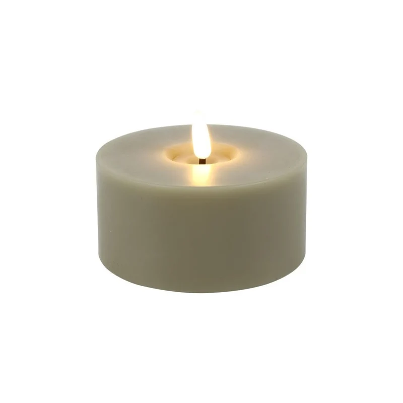 LED Stumpenkerze flach Kunststoff beige
