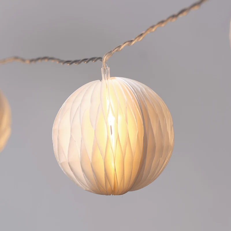 10er LED Lampion Lichterkette Bälle aus Papier