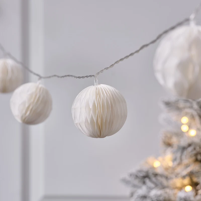 10er LED Lampion Lichterkette Bälle aus Papier