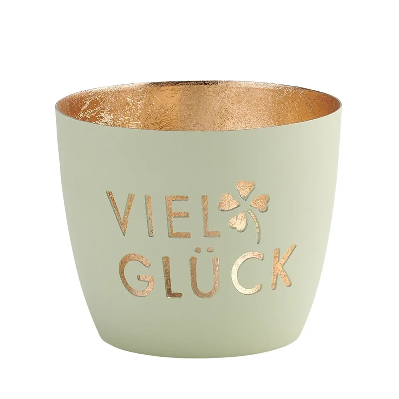 Madras Windlicht Viel Glück pastellgrün/ Gold