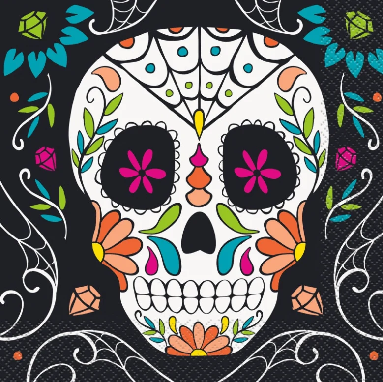 „Day of the Dead“-Tischservietten mit Totenkopf-Motiv, 20 Stück