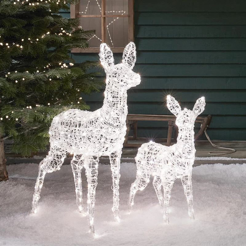 2er Set Bicolor LED-Rentiere Hirschkuh & Rehkitz L Swinsty
