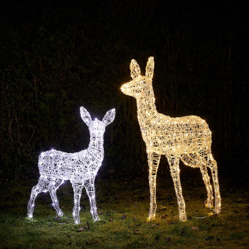 2er Set Bicolor LED-Rentiere Hirschkuh & Rehkitz L Swinsty