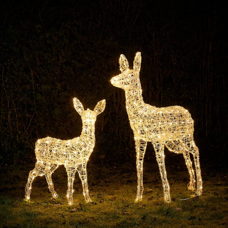 2er Set Bicolor LED-Rentiere Hirschkuh & Rehkitz L Swinsty