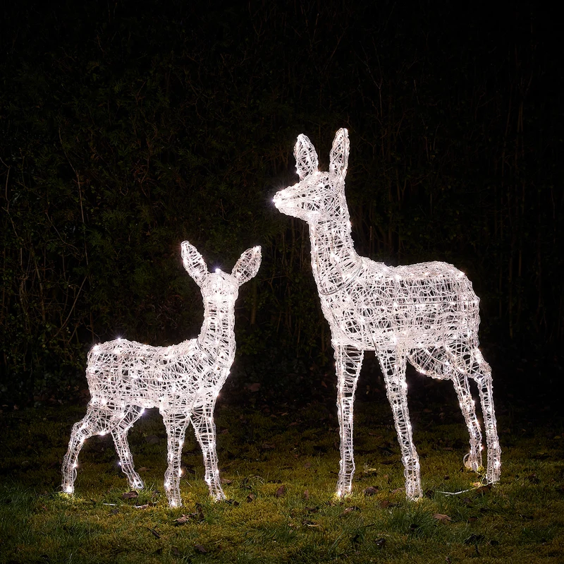 2er Set Bicolor LED-Rentiere Hirschkuh & Rehkitz L Swinsty
