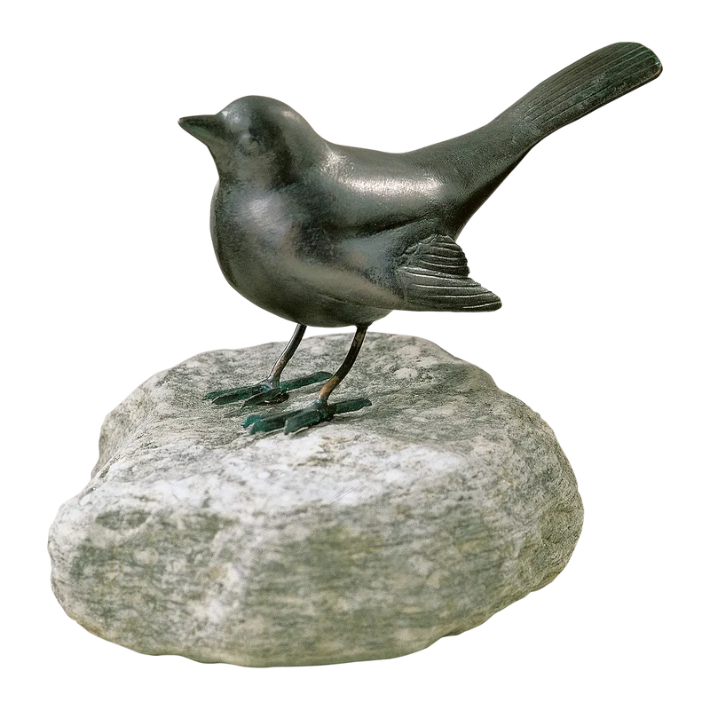 Naturskulptur Amsel Kupfer auf Stein