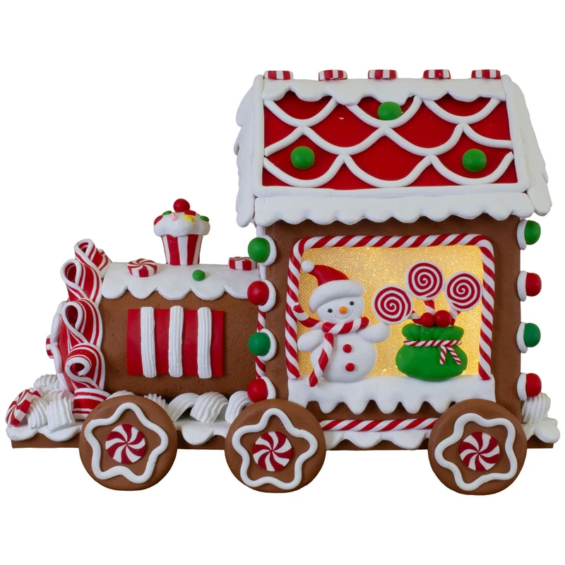 Bunter LED-Lebkuchenzug mit Schneemann – Festliche Weihnachtsdeko 26cm