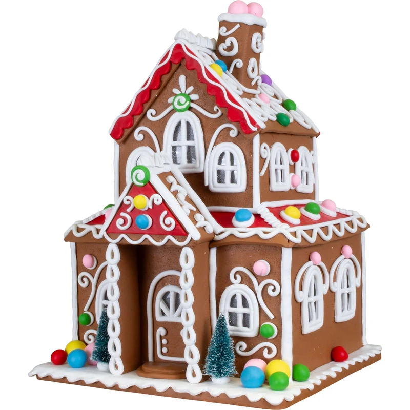 Buntes LED Lebkuchenhaus mit liebevollen Weihnachtsverzierungen 34cm
