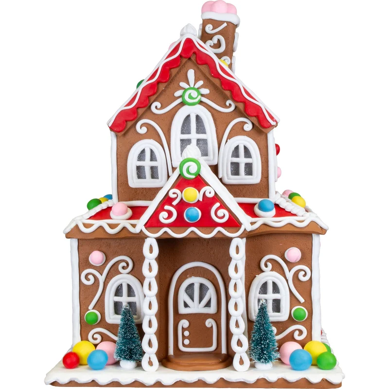 Buntes LED Lebkuchenhaus mit liebevollen Weihnachtsverzierungen 34cm