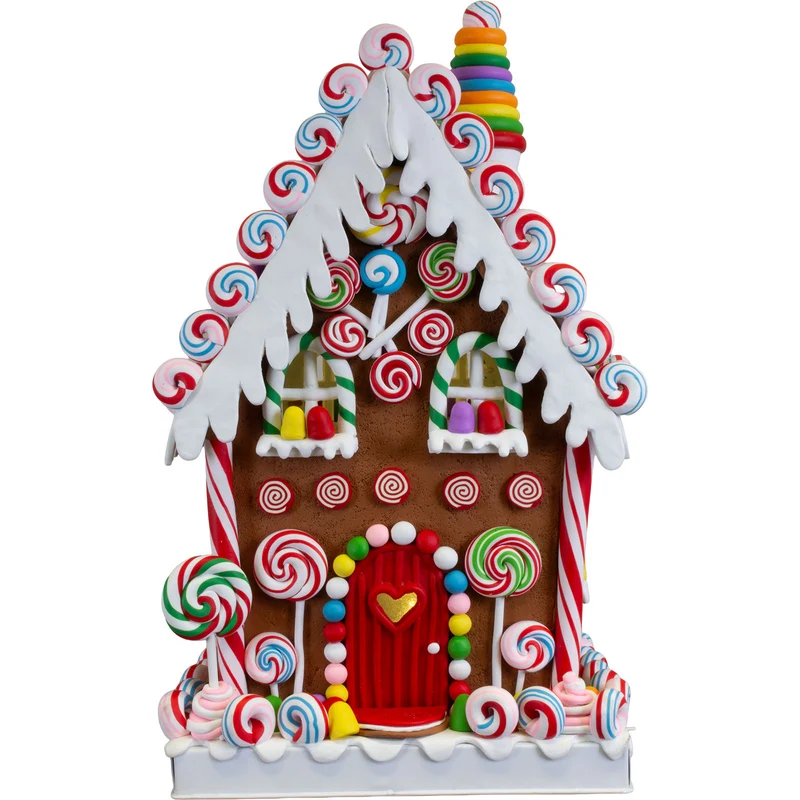Buntes XXL LED-Lebkuchenhaus mit buntem Lollipopmuster 35cm