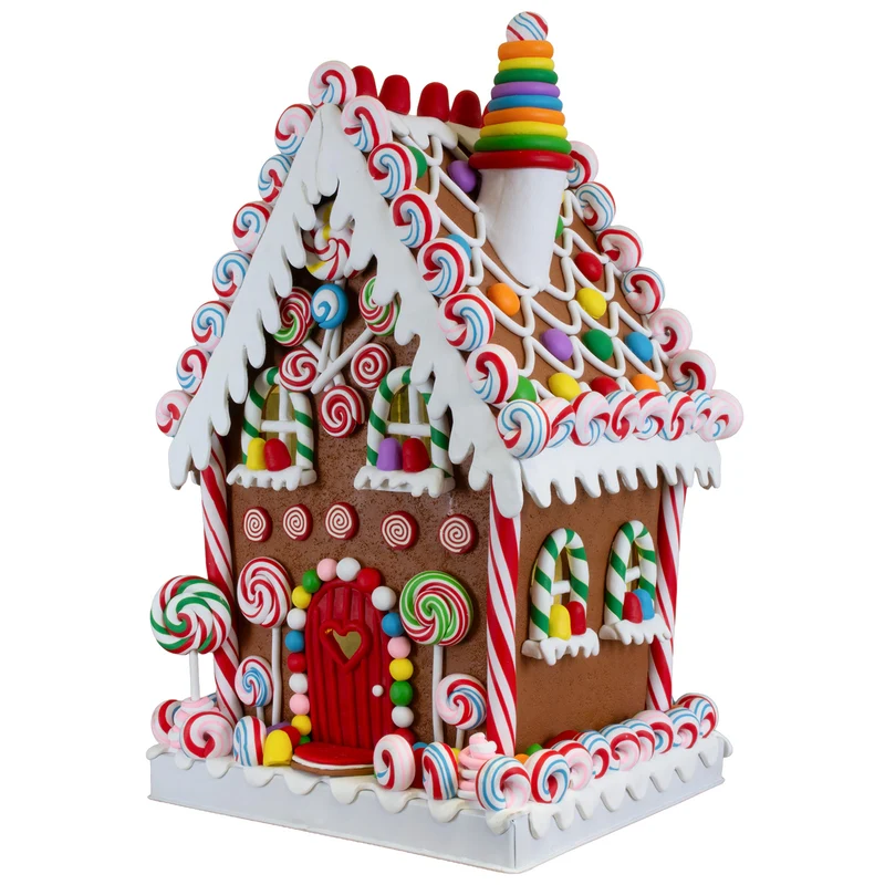 Buntes XXL LED-Lebkuchenhaus mit buntem Lollipopmuster 35cm