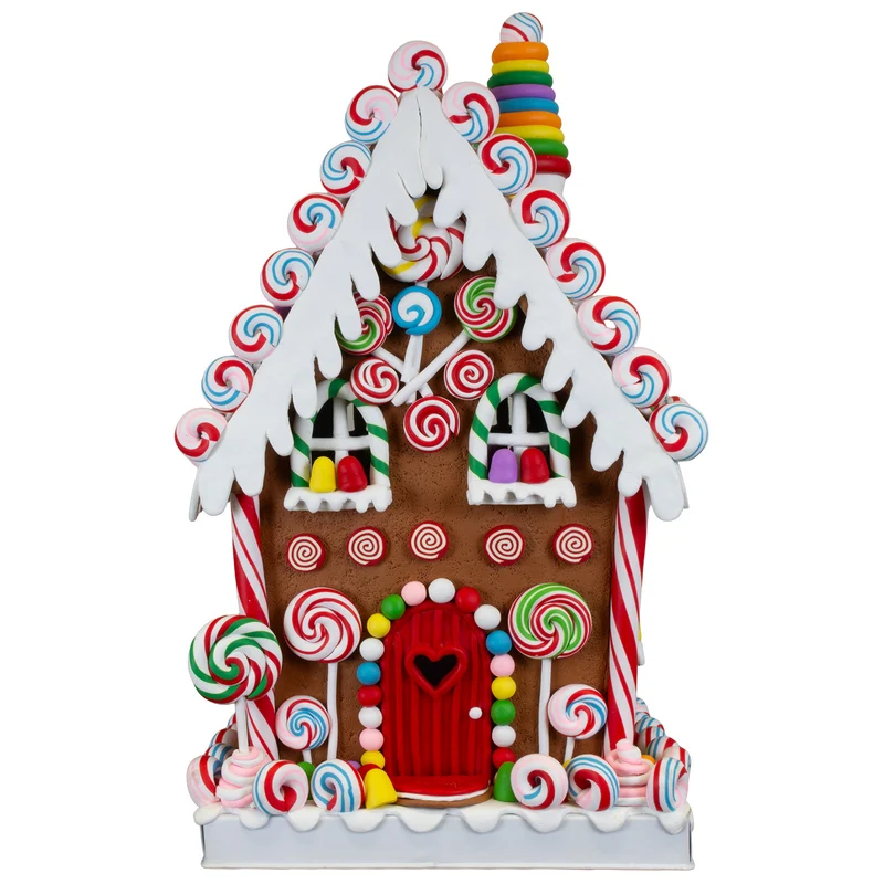 Buntes XXL LED-Lebkuchenhaus mit buntem Lollipopmuster 35cm