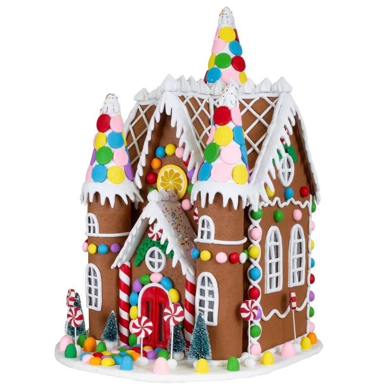 Buntes LED-Lebkuchenhaus 42cm - festlich geschmücktes Weihnachtsschloss