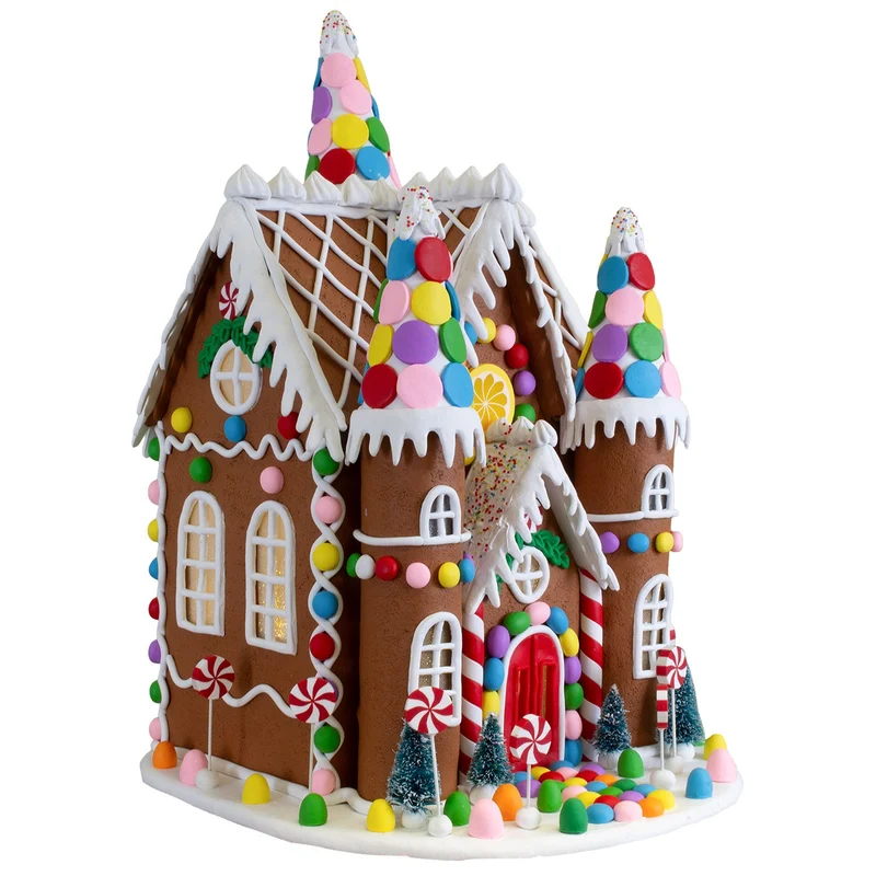 Buntes LED-Lebkuchenhaus 42cm - festlich geschmücktes Weihnachtsschloss