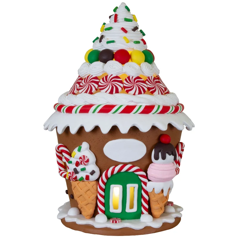 Buntes LED Lebkuchenhaus 23 cm – Muffin-Haus mit Eiswaffeldetails
