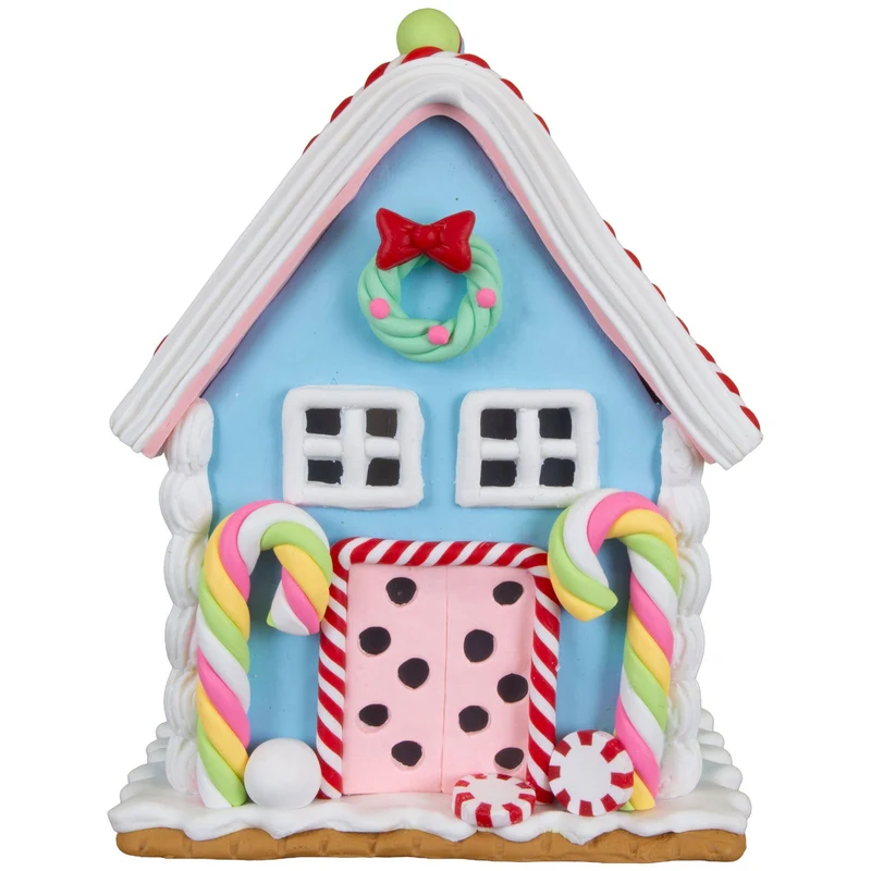 LED Lebkuchenhaus 13 cm – Pastellfarbenes Dekohaus mit Zuckerstangen