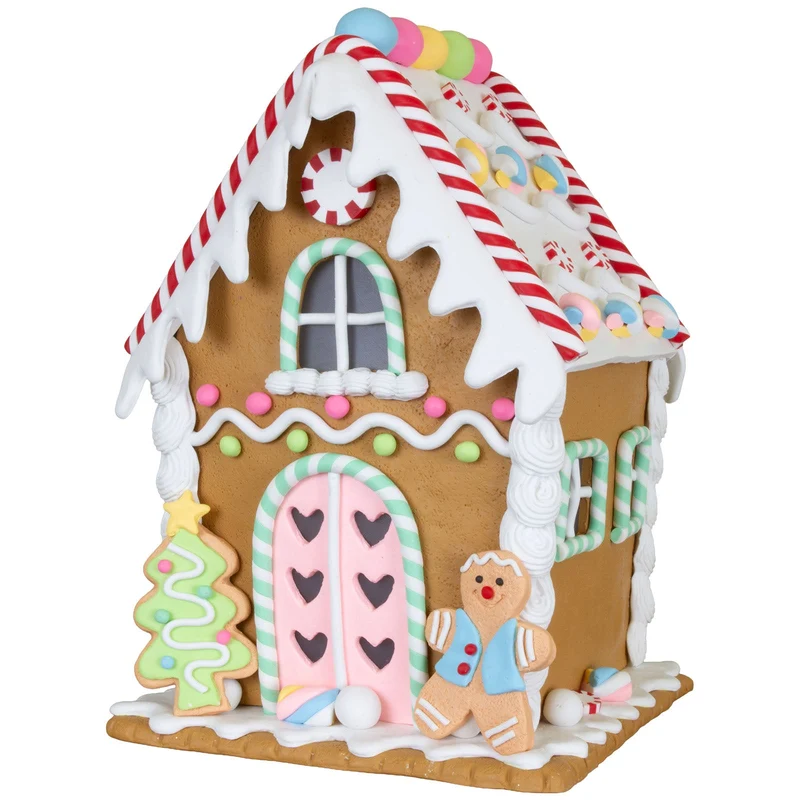 LED Lebkuchenhaus 20 cm – Pastellfarbenes Dekohaus mit Lebkuchenfigur