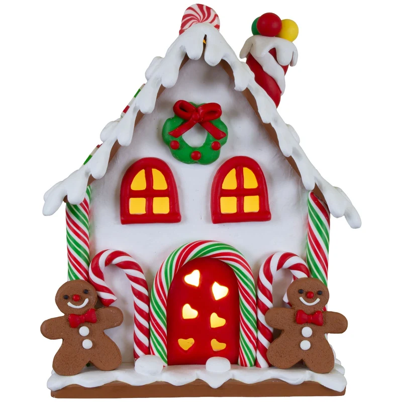 Festliches LED-Lebkuchenhaus 17cm – mit Zuckerstangen & Figuren