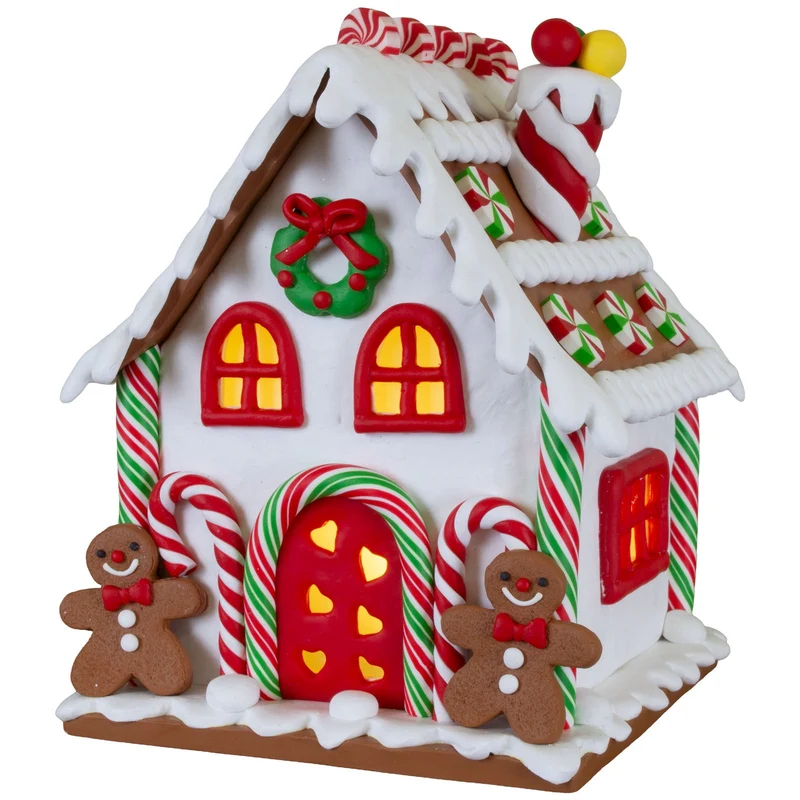 Festliches LED-Lebkuchenhaus 17cm – mit Zuckerstangen & Figuren
