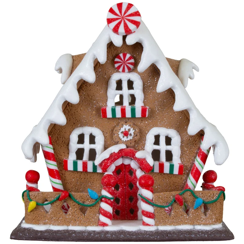 Lebkuchenhaus 14 cm – Detailreiches Dekohaus mit Zaun & Zuckerstangen