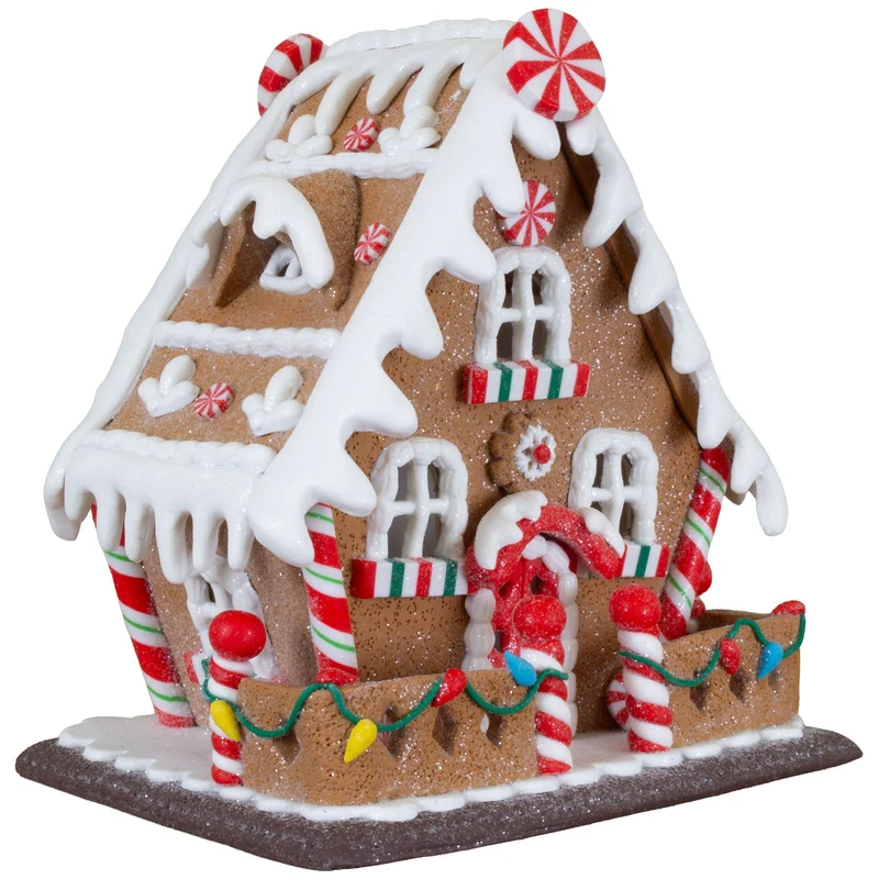 Lebkuchenhaus 14 cm – Detailreiches Dekohaus mit Zaun & Zuckerstangen