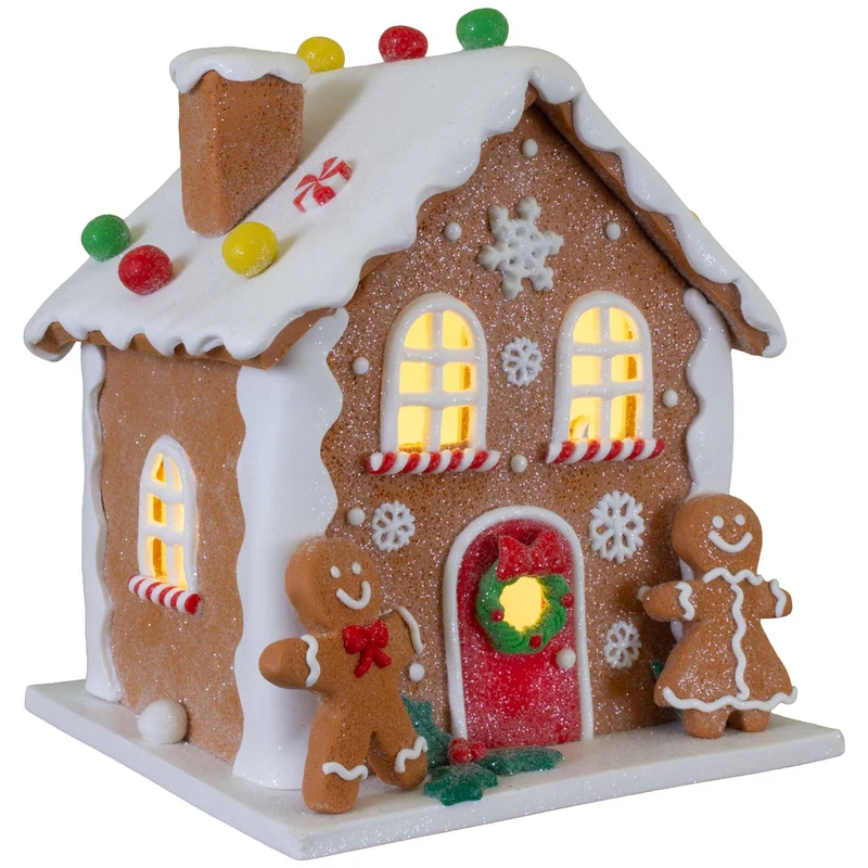LED Lebkuchenhaus 21 cm – Leuchtendes Dekohaus mit Lebkuchenfiguren