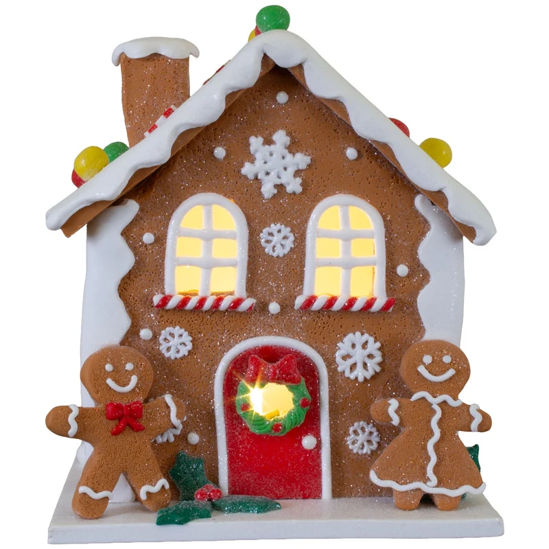 LED Lebkuchenhaus 21 cm – Leuchtendes Dekohaus mit Lebkuchenfiguren