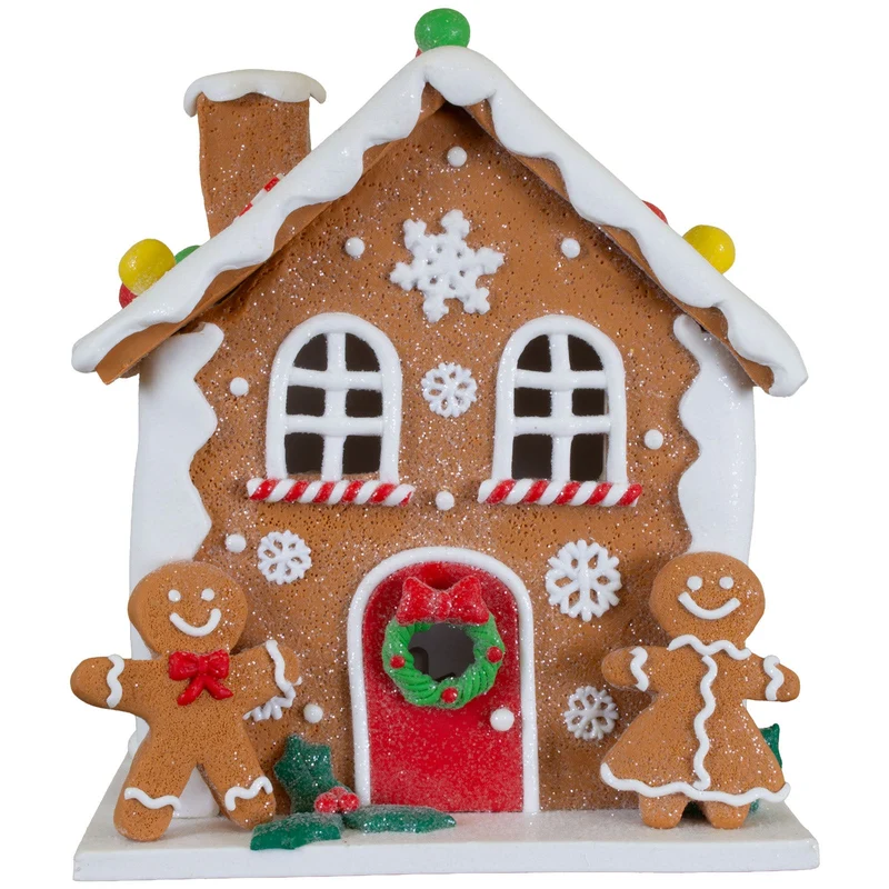 LED Lebkuchenhaus 21 cm – Leuchtendes Dekohaus mit Lebkuchenfiguren