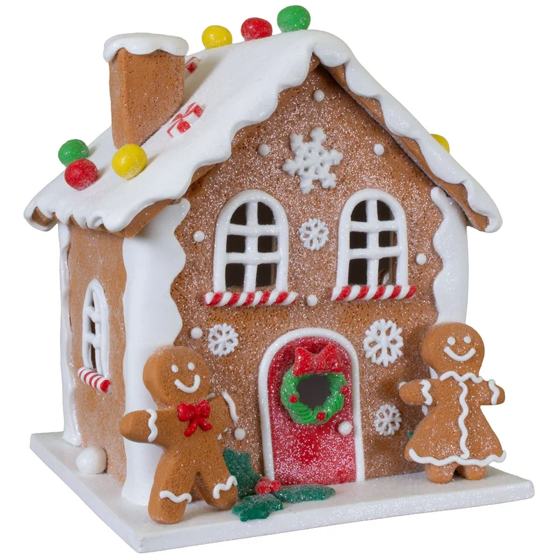LED Lebkuchenhaus 21 cm – Leuchtendes Dekohaus mit Lebkuchenfiguren
