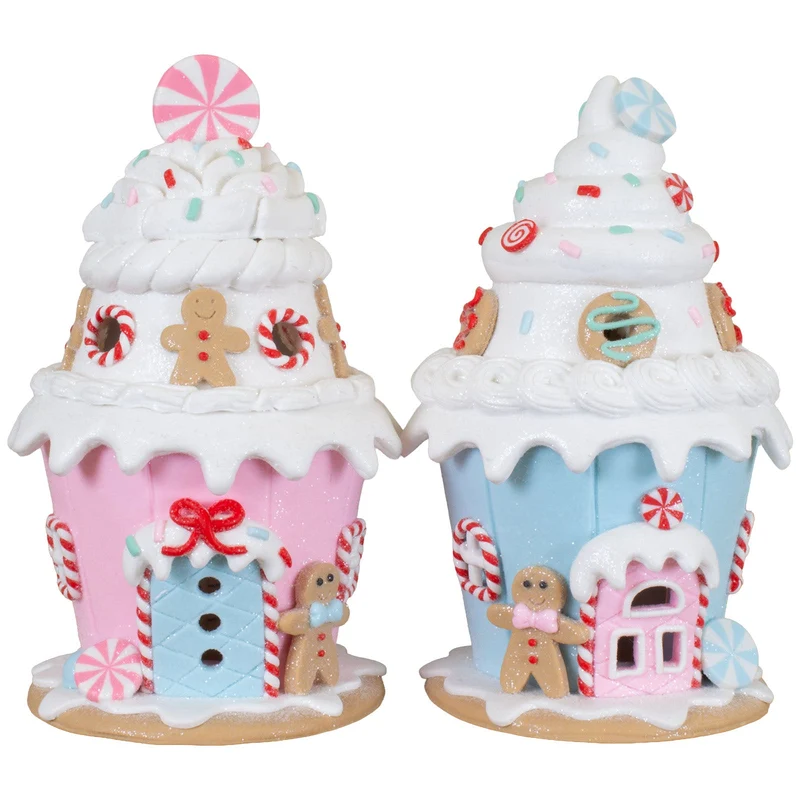 2er Set Lebkuchenhäuser im Pastellfarbenden Muffin-Design 16 cm