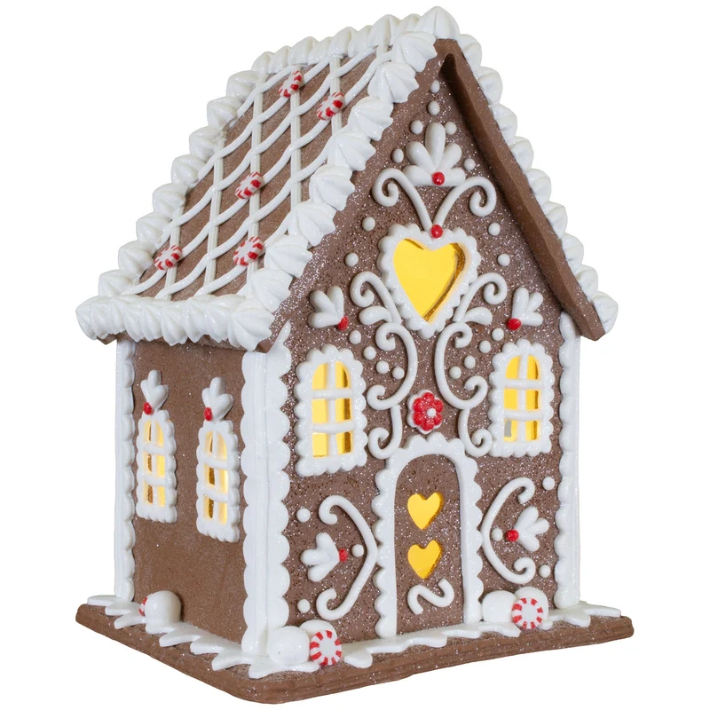 LED Lebkuchenhaus 20 cm – Leuchtendes Dekohaus mit Herzfenster