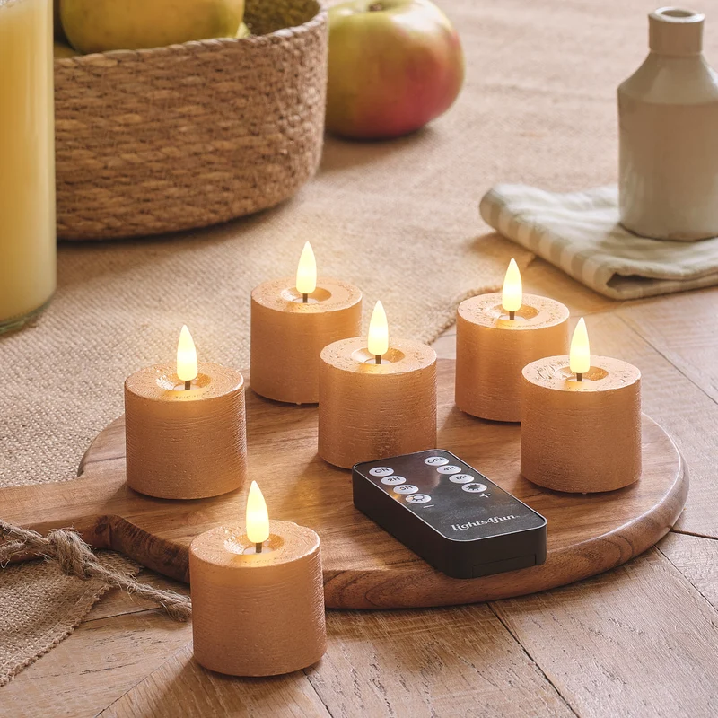 6er Set TruGlow® LED-Votivkerzen mit Fernbedienung & Timer in Kupferfarben
