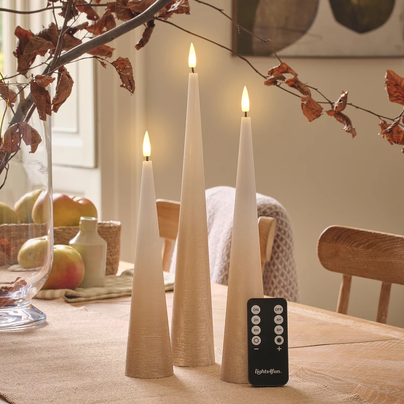3er Set TruGlow® LED-Kegelkerzen mit Fernbedienung Bronze-Ombre