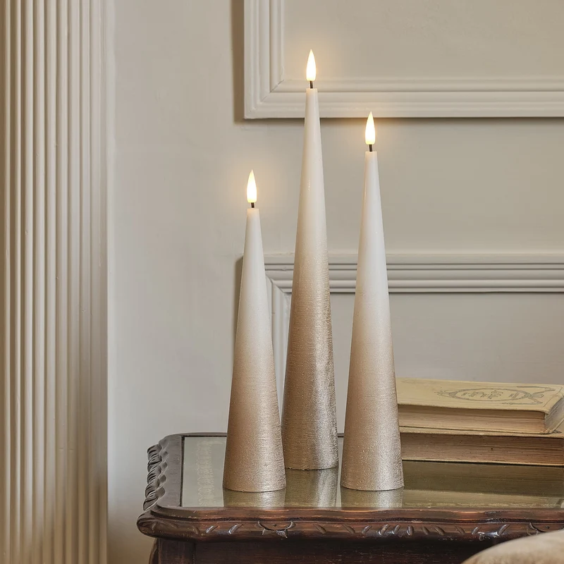 3er Set TruGlow® LED-Kegelkerzen mit Fernbedienung Bronze-Ombre