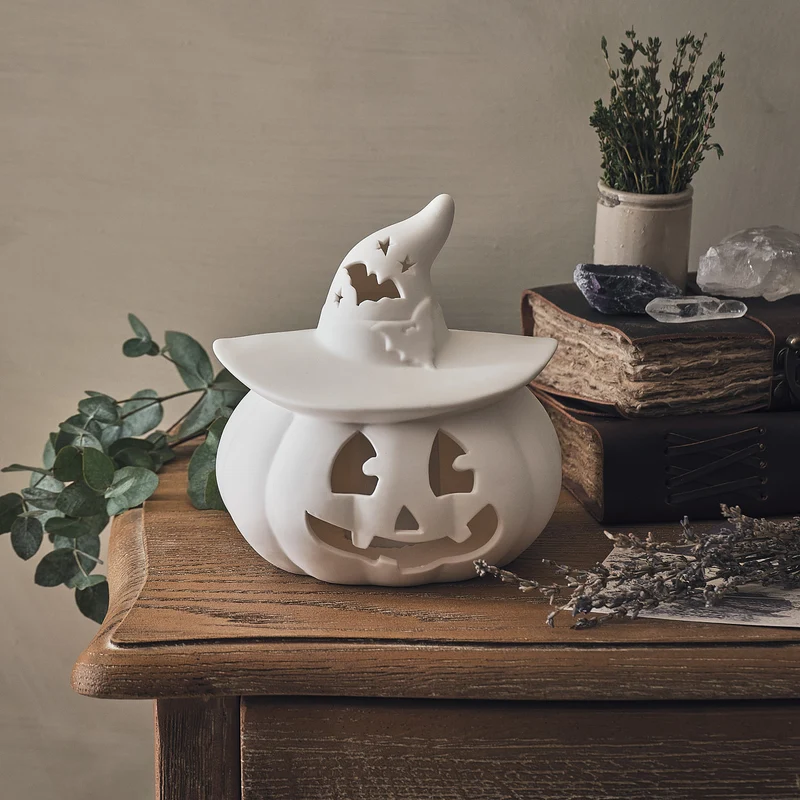 LED Halloween Kürbis aus Porzellan mit Timer