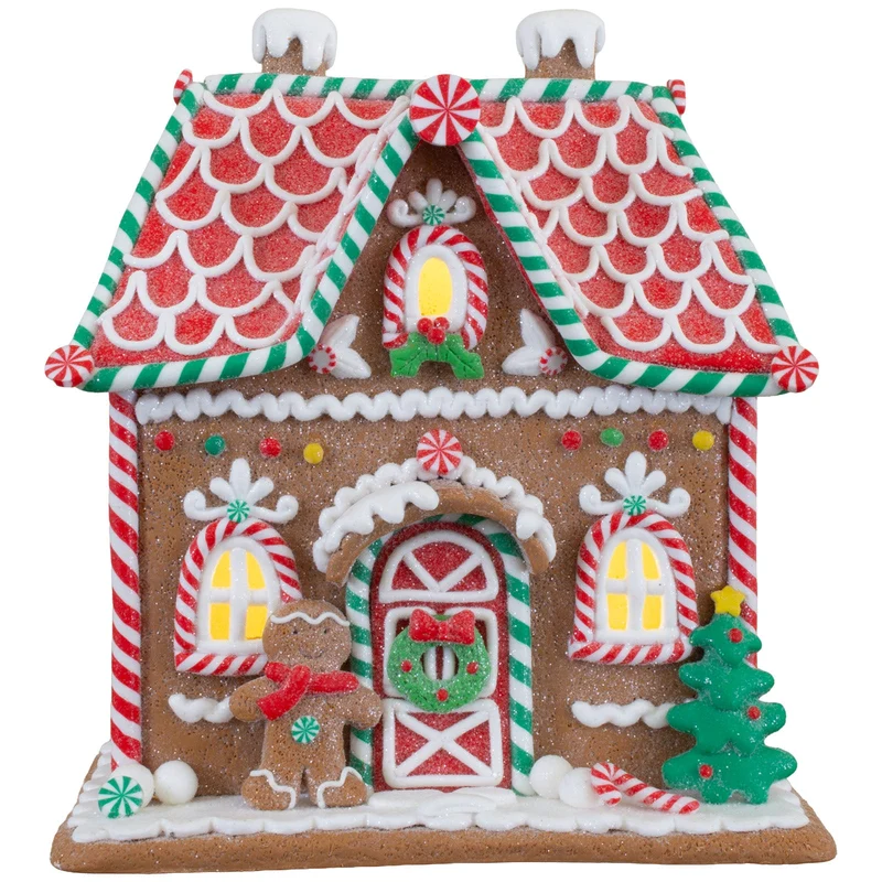 LED Lebkuchenhaus 18 cm – Leuchtendes Dekohaus mit Bonbonverzierungen