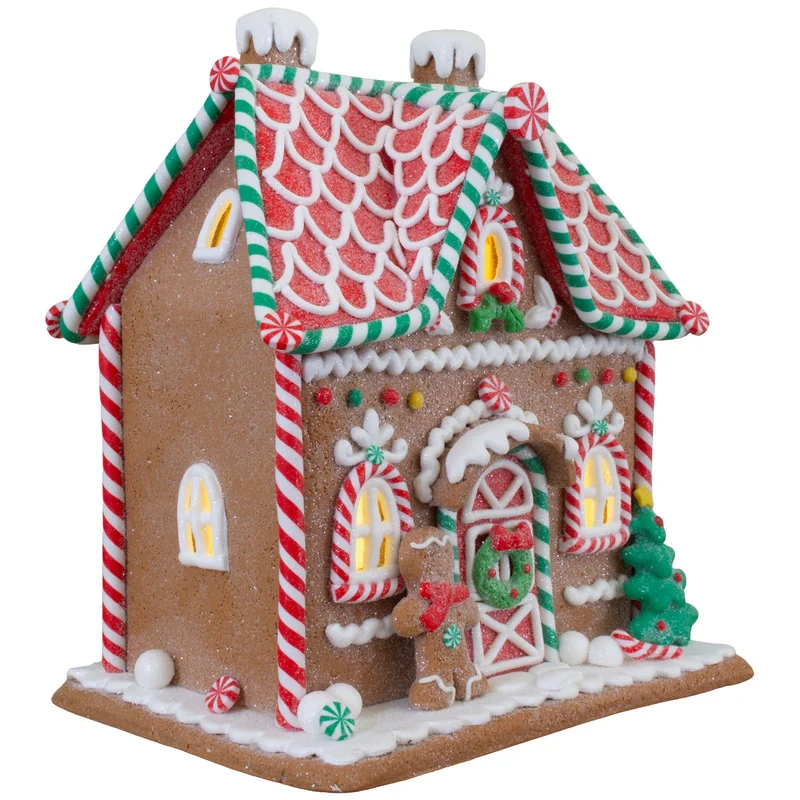 LED Lebkuchenhaus 18 cm – Leuchtendes Dekohaus mit Bonbonverzierungen