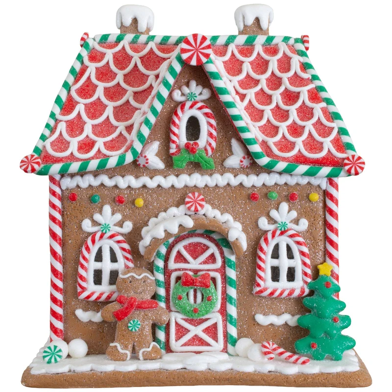 LED Lebkuchenhaus 18 cm – Leuchtendes Dekohaus mit Bonbonverzierungen
