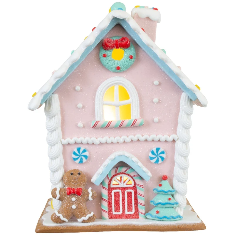 LED Lebkuchenhaus 21 cm – Pastellfarbenes Dekohaus mit Lebkuchenfigur