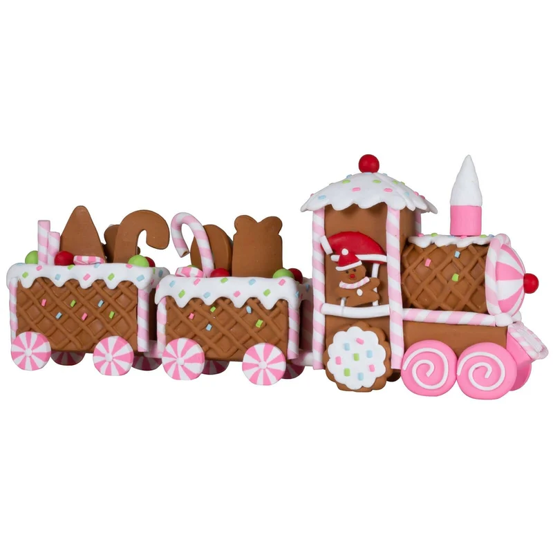 Rosa Lebkuchenzug 33cm – verspielte Weihnachtsdeko mit 2 Wagen